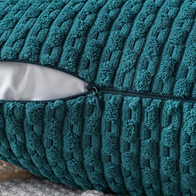 MIULEE Decorative Throw Pillow Covers 20x20 Teal Blue Textured Corduroy | Pack of 2 Striped Pillow Covers Modern Farmhouse Home Decor for Couch Bed Sofa Living Room