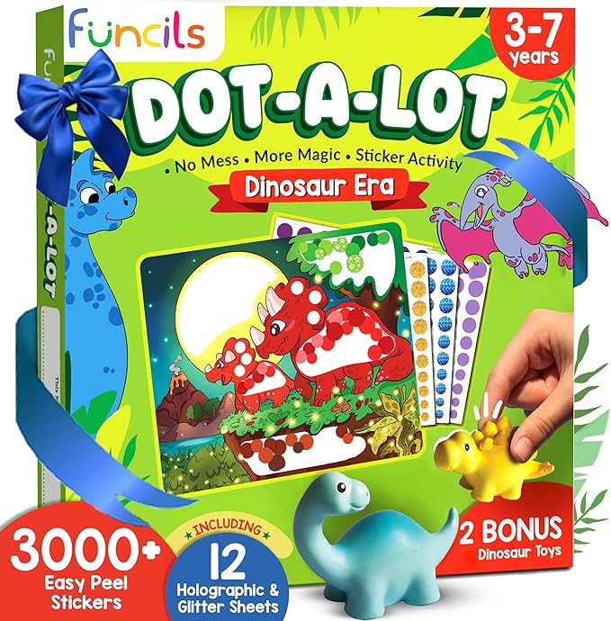 Dot Sticker Art Activity - Dinosaurs Dot Art, No Mess Crafts for Kids, Stocking Stuffers Toddlers, DIY Activity, Educational Gifts for Boys & Girls Ages 3, 4, 5, 6, 7 Year Old, Travel Toys