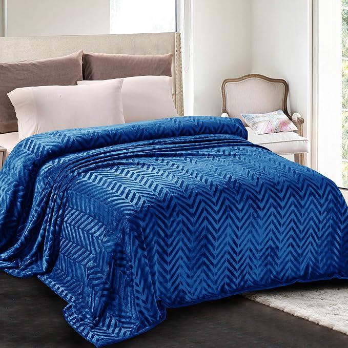 Whale Flotilla Flannel Fleece Fall Bed Blanket Twin Size, Royal Blue | Lightweight Breathable Soft Bedspread, Plush Fluffy Coverlet Chevron Design Decorative Blanket for Home Life, 90x66 Inch