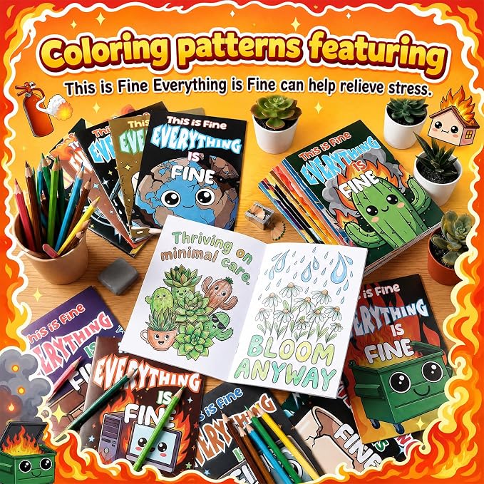 Liliful 24 Pcs Dumpster Fire Coloring Book Set Mini This is Fine Color Books Bulk Adult Humor Coloring Books for Stress Relief Office Leisure Humor Enthusiast Gifts