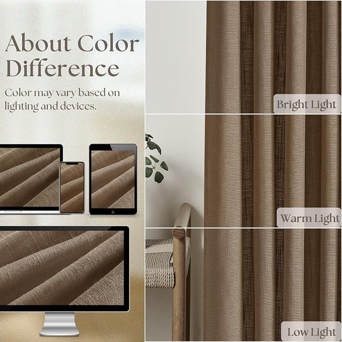 94 Inch Linen Curtains 2 Panels Set Pinch Pleated for Living Room Bedroom Memory Training Shaped Semi Sheer Dutch Cocoa Pinch Pleat Drapes Hooks Rings Light Filtering Window Curtain Drapes