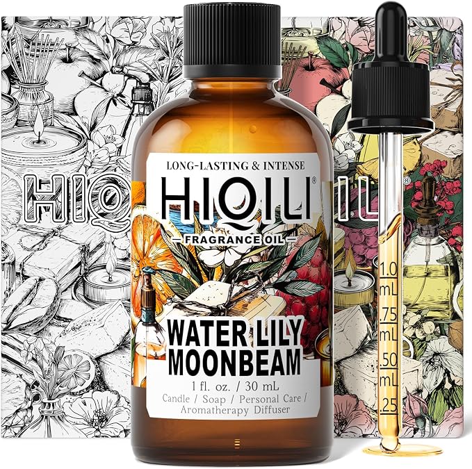 HIQILI Water Lily Moonbeam Fragrance Oil for Diffuser, Candle & Soap Making | Elegant Floral Scent For DIY Crafts, Long-Lasting Fragrance, Ideal For Diffuser, Candles & Soap - 30mL / 1 Fl Oz
