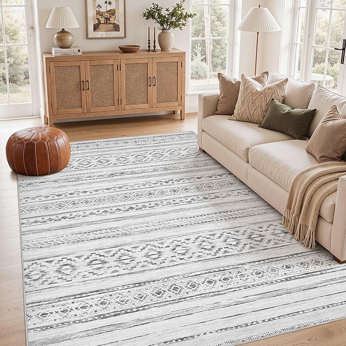 cotiled 5x7 Area Rugs Living Room Rug: Washable Boho Rugs with Non Slip Backing Large Soft Indoor Stain Resistant Carpet for Bedroom Farmhouse Dining Room Lightweight Home Decor Cream Grey