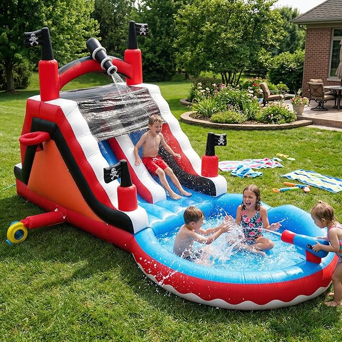 23ft(L) Commercial Water Slide for Adults Kids with 950W Blower, Heavy Duty PVC Large Water Slides Bounce House for Outdoor Summer Fun, Inflatable Backyard Water Park Great for Party, Wet Dry Use