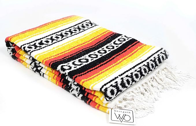 Open Road Goods Heavyweight Mexican Falsa Yoga Blanket, Extra Thick with Stripes - Great Beach, Picnic or Throw - Handmade (Sunflower)