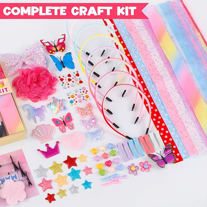 yasest DIY Headband Making Kit for Girls - 89pcs Hair Accessories Set, Girls Fashion Bows Hair Clips Headbands Making Supplies, Arts & Crafts Gift - Ideal Gifts for 5 6 7 8-12 Year Old Girl