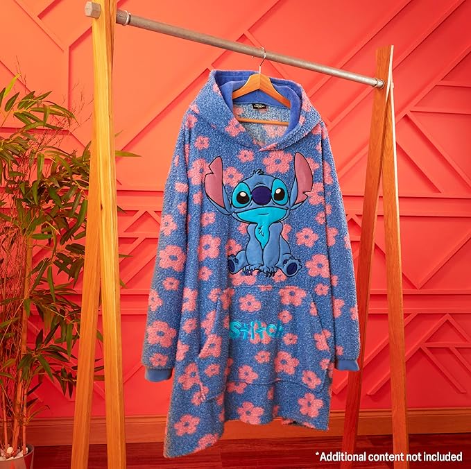 Disney Fleece Hoodie for Adults and Teenagers Oversized Hooded Poncho One Size - Stitch Gifts