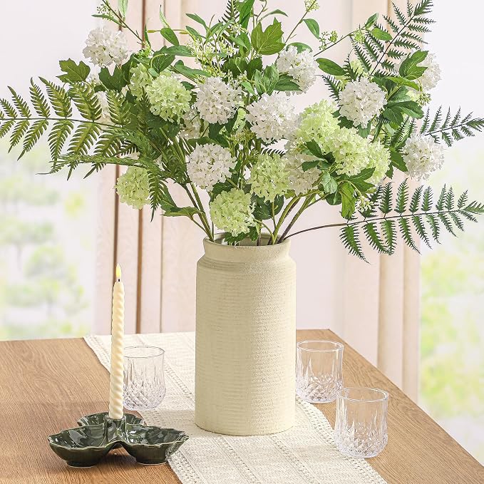Dobbyby Ceramic Flower Vase 12 inch Farmhouse Rustic Vase for Home Decor Handcrafted Pottery Tall Terracotta Vases for Dining Table Decor Fireplace Living Room Bathroom Wedding Centerpiece (L-White)
