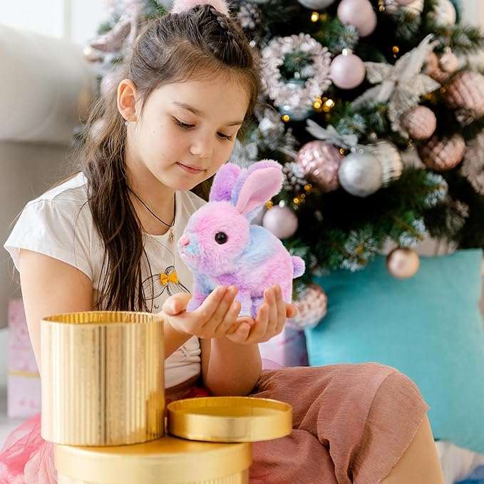 Easfan Hopping Bunny Toys Interactive Pet Plush Bunny with Sounds and Movements Ears Moving Educational Plush Toy Easter Birthday Gifts for Kids Girls, 7'',Rainbow