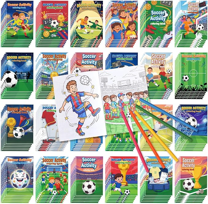 Liliful 144 Pack Mini Soccer Coloring Books Bulk, 5x7 Inch Soccer Party Favors, 24 Football Sport Designs Thick Paper Coloring Book for Kids & Adults, Sports Birthday Classroom Rewards