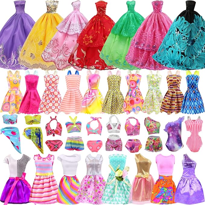 Ecore Fun Fashion Doll Closet Wardrobe for Doll Clothes and Accessories Storage - Lot 102 Items Include Clothes, Dresses, Shoes, Bags, Necklace, Shoes Rack, Hangers for 11.5 Inch Girl Doll Clothes