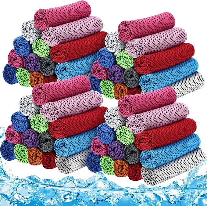 Redbaker 90 Pack Cooling Towels Bulk for Neck and Face 40" x 12" Ice Towel Multicolored Microfiber Cool Sweat Rag for Gym Workout Running Yoga Fitness Travel Outdoor Sports(Coloful)