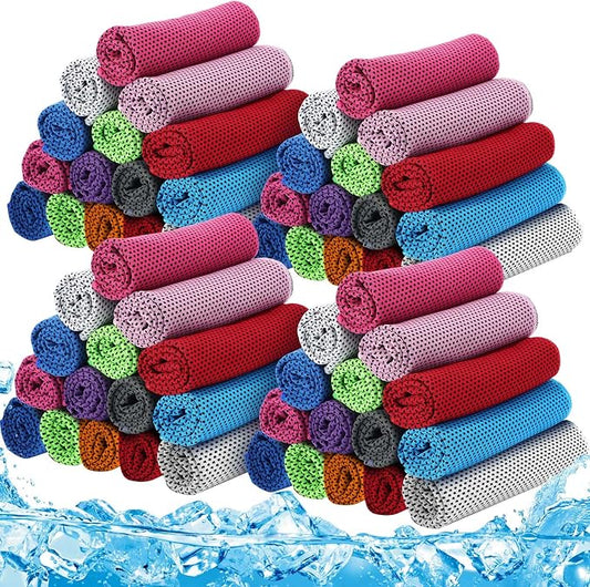 Redbaker 90 Pack Cooling Towels Bulk for Neck and Face 40" x 12" Ice Towel Multicolored Microfiber Cool Sweat Rag for Gym Workout Running Yoga Fitness Travel Outdoor Sports(Coloful)