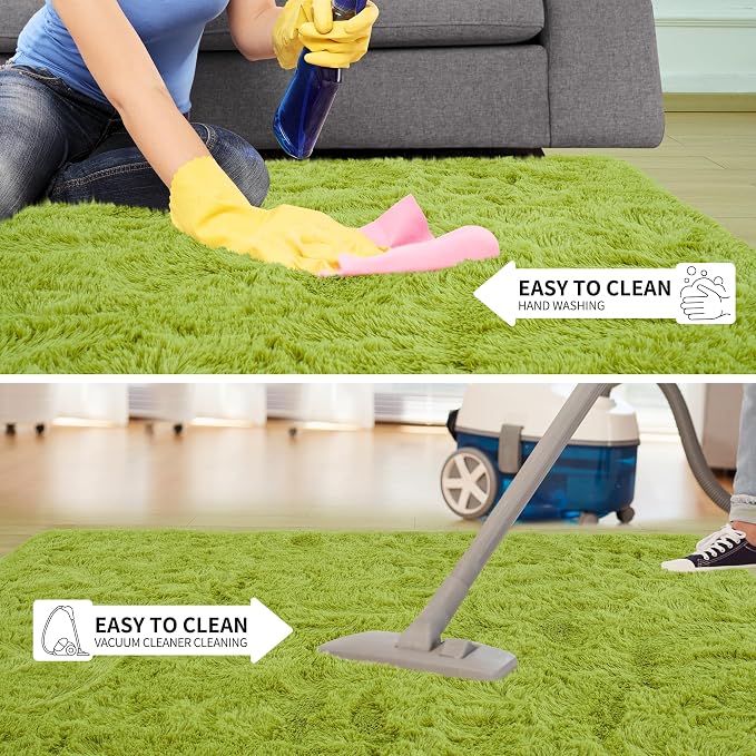 Tepook Fluffy Grass Green Rugs for Living Room Bedroom, 9x12 Soft Area Rug Moss Green Kids Girls Boys Rug, Indoor Plush Shaggy Non-Slip Carpet for Nursery Classroom Dorm Home Decor