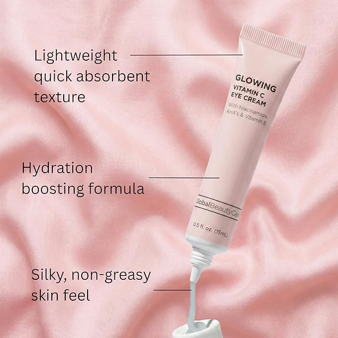 Global Beauty Care Glowing Vitamin C Eye Cream – Radiant Under Eye Treatment to Support Smooth Looking Skin with Niacinamide, AHA & Vitamin E, Antioxidant Care for Dark Circles, 0.5 fl oz (Pack of 2)