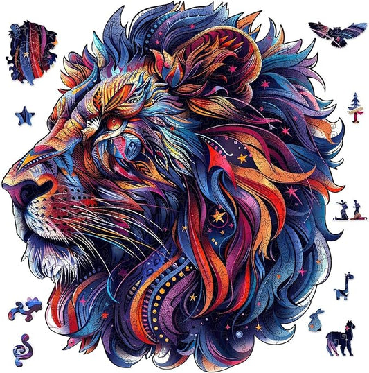 Qiuenisray 500 Pieces Wooden Puzzles for Adults, Lion Jigsaw Puzzles, Wood Challenging Puzzle, FSC Certified Wall Decor, Royal Unique Shape Animal Adult Puzzle Piece, Gift for Family Game 15.5x16.7 in