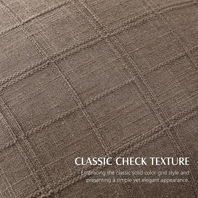 Foindtower Set of 2 Decorative Linen Check Throw Pillow Covers Neutral Farmhouse Lumbar Cushion Covers Modern Boho Home Decor for Sofa Chair Couch Bedroom Living Room,12×24 Inch,Taupe Grey