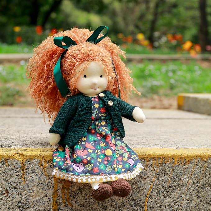 Handmade Waldorf Hanne 12" Soft Girl Rag Doll with Cute Stuffed Plush, Ideal First Doll for Babies & Toddlers