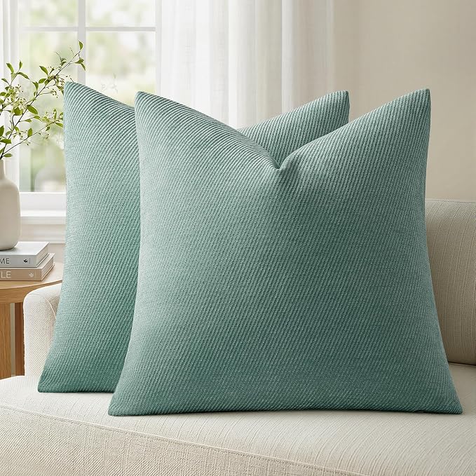 a moment Pack of 2 Decorative Chenille Throw Pillow Covers with Twill Cushion Covers for Sofa Living Room Couch Bed 16x16 Inch Teal