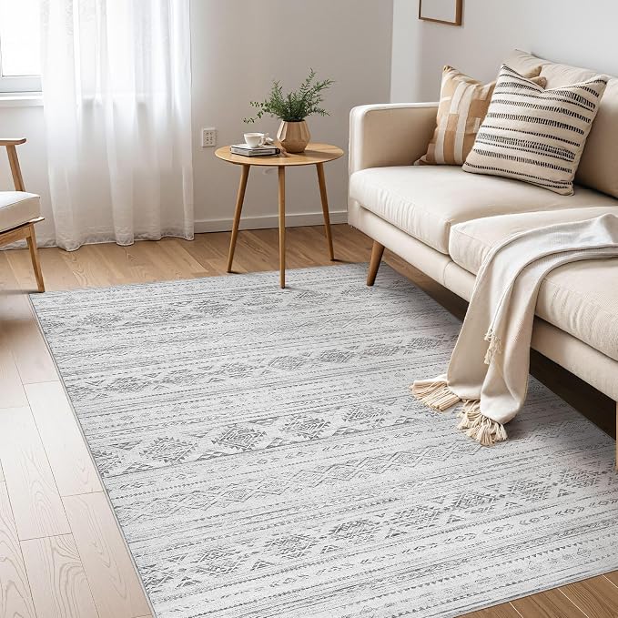 Nakagishi Boho 4x6 Area Rug Living Room Rugs Machine Washable Dark Gray | Soft, Pet & Kid Friendly, Carpet for Living Room/Bedroom/Office/Kitchen/Nursery, Daily Home Decor Stain Resistant Moroccan