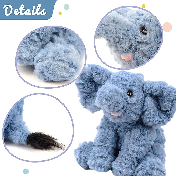 Hopearl Adorable Plush Calf Elephant Toy Floppy Elephish Ultra Soft Stuffed Animal for Boys Girls Kids Toddlers, Blue, 9''