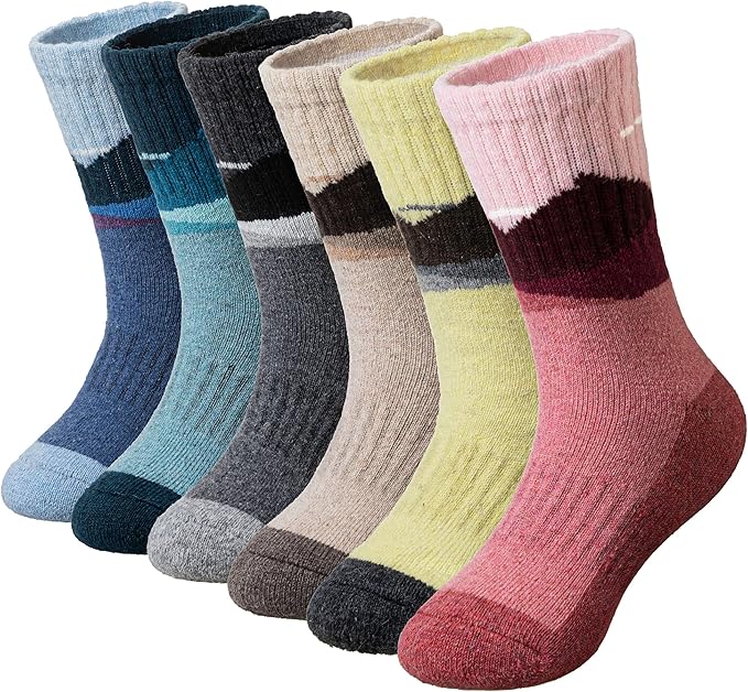 WEVIAS Kids Merino Wool Hiking Socks Boys Thermal Winter Cozy Boot Warm Cushion Socks 6 Pairs