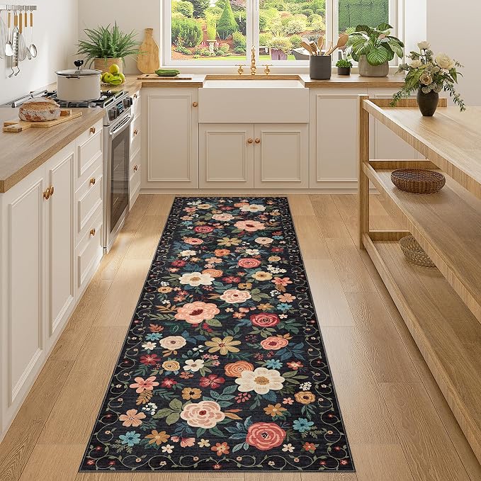 DUKINO 2x7 Runner Rug for Hallway, Washable Runner Rug Non Slip, Black | Low Pile, Soft Indoor Carpet Runner for Kitchen, Bedroom, Bathroom, Entryway, Laundry, Pet Friendly, Home Decor, Lightweight
