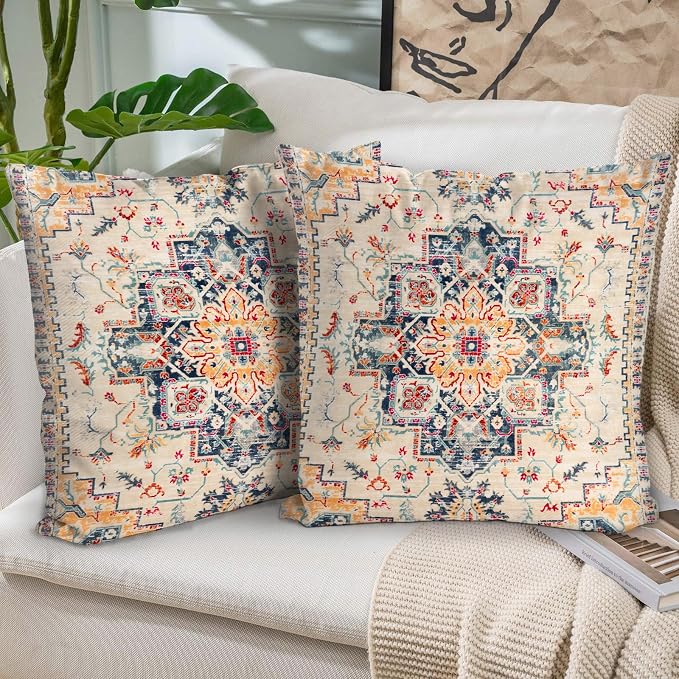 Boho Throw Pillow Covers 20x20 inch Set of 2,Bohemian Vintage Carpet Pattern Antique Ethnic Decor Double Sided Pattern Cushion Cover Soft Pillow Case Living Sofa Room Bed Square Pillow Cover