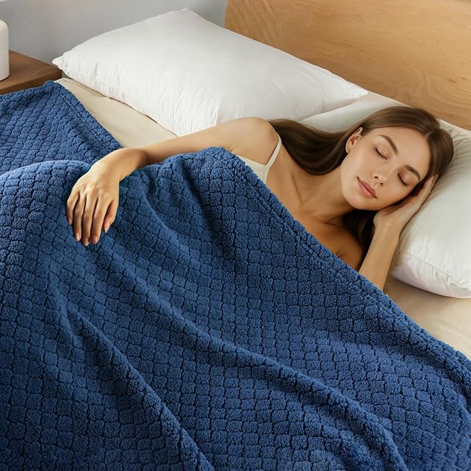 Exclusivo Mezcla Soft Fleece Twin Size Blanket for Bed, Navy Blue | Jacquard Lightweight Cozy Bed Blanket, Breathable Decorative Fuzzy Textured All Season Use, 60x80 Inches