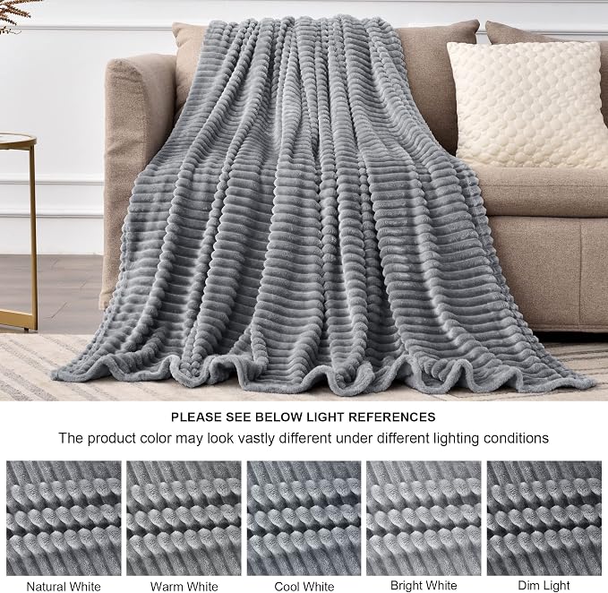 BEDELITE 3D Ribbed Jacquard Grey Full Size Blankes for Bed, 84x90 Inch | Soft Warm Decorative Fluffy Blanket, Cozy Fuzzy Lightweight Plush Fleece Throw Blankets for Bed, Room Decor, Gift for Women