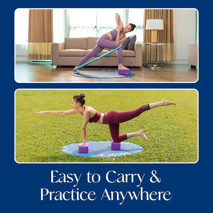 Tumaz Non-Slip Yoga Blocks 2-Pack - High Density/Lightweight EVA Foam & Natural Cork for Stability, Premium Set with E-Book Included