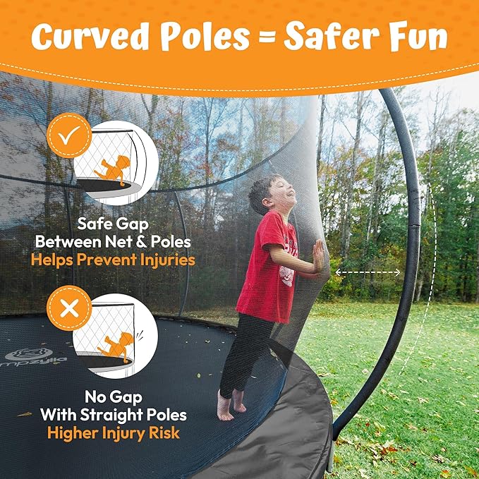 JUMPZYLLA Trampoline Outdoor 8FT 10FT 12FT 14FT 15FT 16FT with Enclosure and Ladder, ASTM Approved Recreational Trampoline for Kids and Adults, Anti-Rust Coated Frame