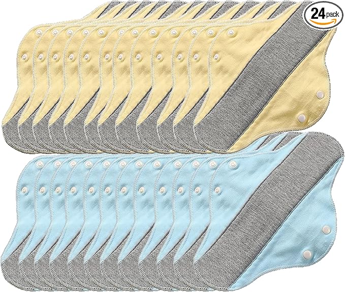 6/12/24 Packs Reusable Incontinence Pads for Women - Reusable Leak-Proof Washable Incontinence Pads ((Yellow+Blue)*12Packs)