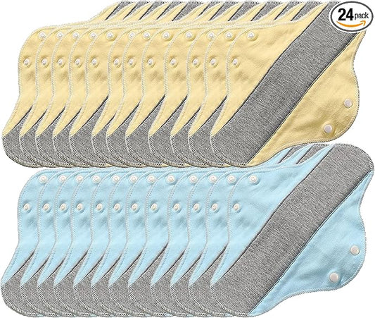 6/12/24 Packs Reusable Incontinence Pads for Women - Reusable Leak-Proof Washable Incontinence Pads ((Yellow+Blue)*12Packs)