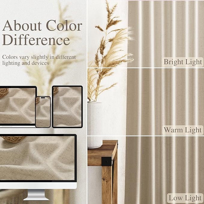 Taupe Burlywood Curtains 120 Inches Long for Living Room Linen Textured Rustic Farmhouse Privacy Sheer Curtains Back Tab Extra Long Floor to Ceiling Curtain for Bedroom Office 52x120, 2 Panels