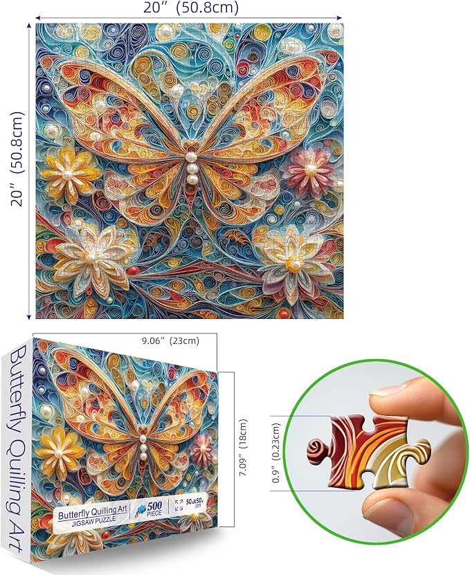 Butterfly Quilling Art Puzzle - 500 Piece Jigsaw Puzzle for Adults - Challenging 20x20 Inch Brain Teaser for Solo & Family Game Night