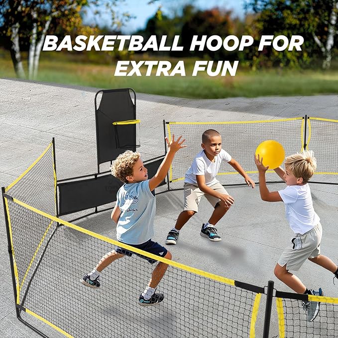 GagaBall Pit 3-in-1 Portable with Basketball Hoop & Soccer Goals, 20ft Giant Arena for Kids, Outdoor Family Game for Camp & School