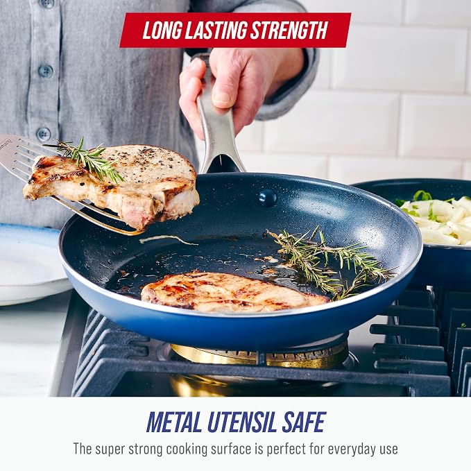 Blue Diamond 10" Diamond Infused Ceramic Nonstick Frying Pan Skillet, Blue | PFAS-Free Ceramic Nonstick, Dishwasher & Oven Safe, Stay Cool Handle, Durable Metal Utensil Safe, Egg & Omelet Pan