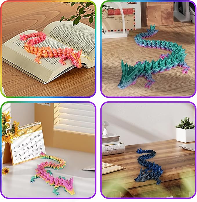 5PCS 12" 3D Printed Dragon Set Articulated Crystal Dragons Dragon Desk Toys, 3D Printed Animals Cool Unique Birthday Gifts for Teen Adult Novelty Christmas Stocking Stuffers Gadget for Men Boy
