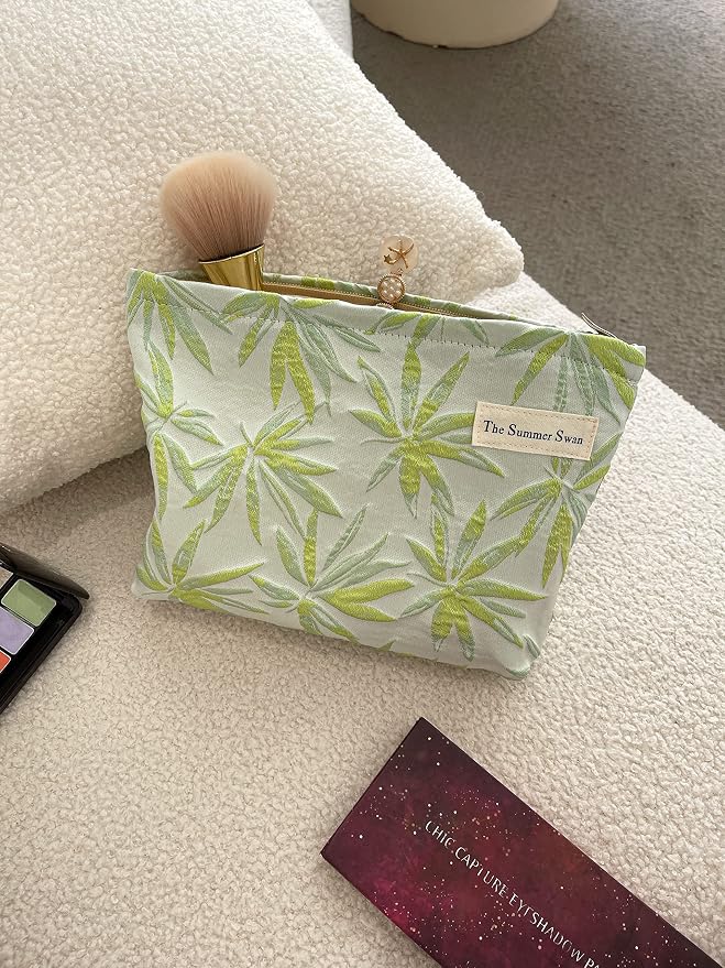 The Summer Swan | Large Aesthetic Makeup Bag | Floral Makeup Bag | Mid-day Clutch | Period Kit Bag | Hygiene Bag | Skincare Bag | Cute Makeup Bag (Summer Maple)