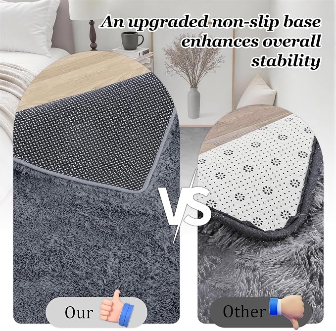 Fluffy 4x6 Area Rugs for Living Room Bedroom: Ultra Soft Shag Rug Non-Slip Non-Shedding Small Plush Bedside Rug Indoor Floor Carpets for Kids Room Playroom Entryway Nursery Dorms Home Decor Grey
