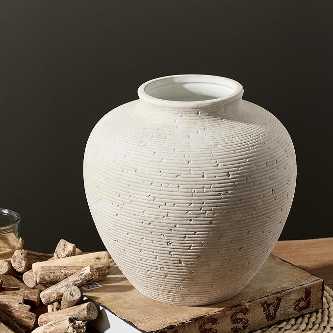 Vanselia Ceramic Flower Vase Home Decor - Large Tall Farmhouse Table Vases Rustic Vintage Living Room Kitchen Bedroom Decorations for House Book Shelf Office Coffee Desk Dining Fireplace (10" Rustic)