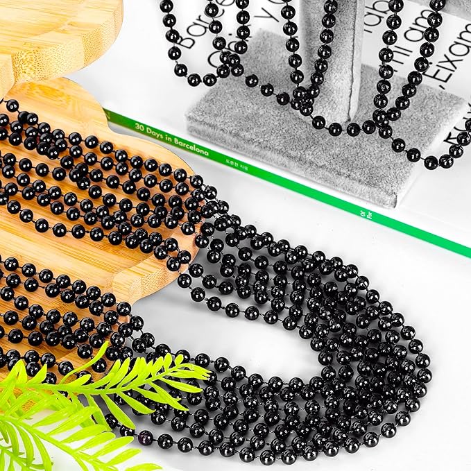 Bead Necklace, 100PCS Halloween Black Bead Necklaces Stuff Accessories, 33" Mardi Gras Beads Necklace Costume, Festival Parade Throw for Halloween Wedding Party Events Supplies Decorations