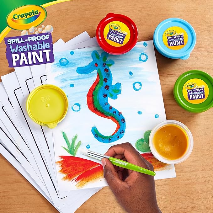 Crayola Spill Proof Paint Set - Toddler Stocking Stuffer, Washable Paint for Kids, Includes Paint Brush & Paper, No Drip, Less Mess Arts & Crafts, Ages 3+ (Pack of 2)