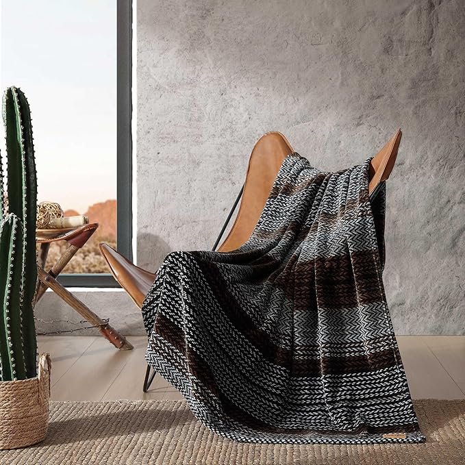Wrangler - Blanket, Super Soft Plush Fleece Bedding, Yellowstone Inspired Throw Blanket for Couch or Bed (Nash Stripe Brown, 50" x 60")
