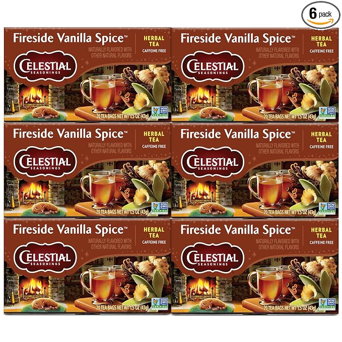 Celestial Seasonings Herbal Tea, Fireside Vanilla Spice, Caffeine Free, 20 Tea Bags (Pack of 6)