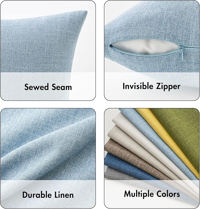 MIULEE Pack of 2 Decorative Linen Burlap Textured Pillow Covers Farmhouse Boho Accent Lumbar Pillowcases Spring Coastal Home Decor for Couch Sofa Bedroom Living Room 12x20 Inch Light Blue