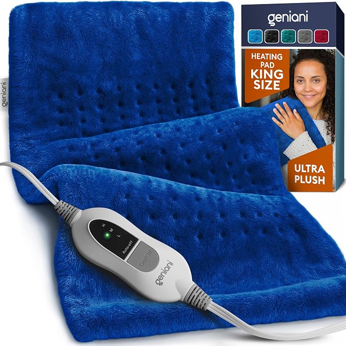 GENIANI Electric Heating Pad for Back Pain & Cramps Relief, Electric Throw, Self Care Gifts for Women, Heating Pad for Neck & Shoulder, Machine Washable Microplush, Auto Shut Off (12×24", Space Blue)