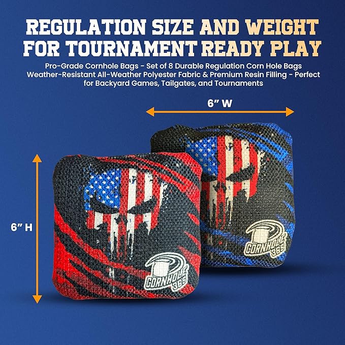 Cornhole365 - Stick & Slide - Professional Corn Hole Bag - Heavy-Duty Double-Stitched Polyester Fabric & Resin Filling for All-Weather - Versatile Regulation Size Cornhole Bean Bags - Set of 8