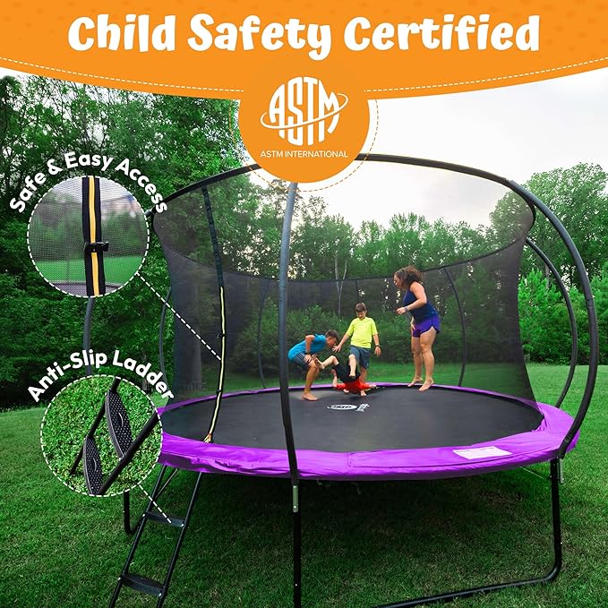 JUMPZYLLA Trampoline Outdoor 8FT 10FT 12FT 14FT 15FT 16FT with Enclosure and Ladder, ASTM Approved Recreational Trampoline for Kids and Adults, Anti-Rust Coated Frame